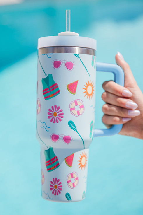 Large Patterned Alloy Travel Cup With Handle Tumbler