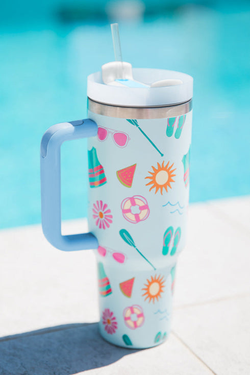 Large Patterned Alloy Travel Cup With Handle Tumbler