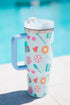 Large Patterned Alloy Travel Cup With Handle Tumbler