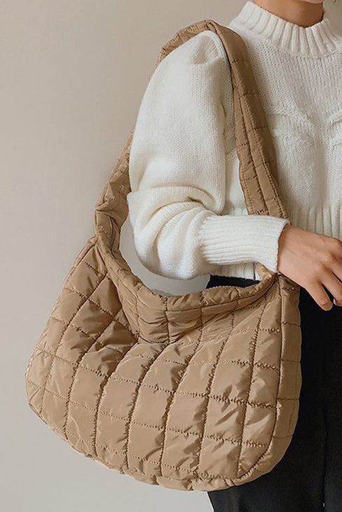 Large Quilted Texture Puffer Style Shoulder Bag