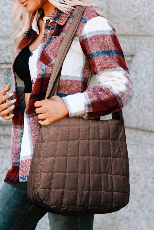 Large Quilted Texture Puffer Style Shoulder Bag