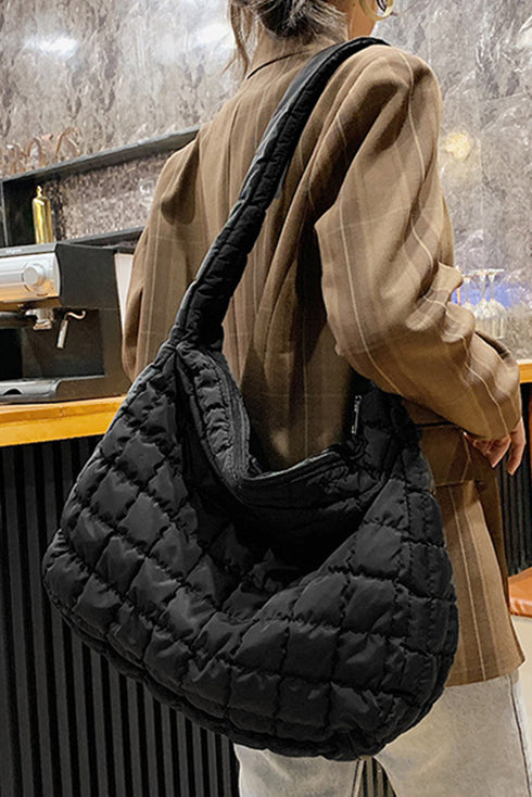 Large Quilted Texture Puffer Style Shoulder Bag