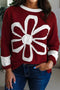 Large Raw Edge Floral Applique Pullover Sweatshirt