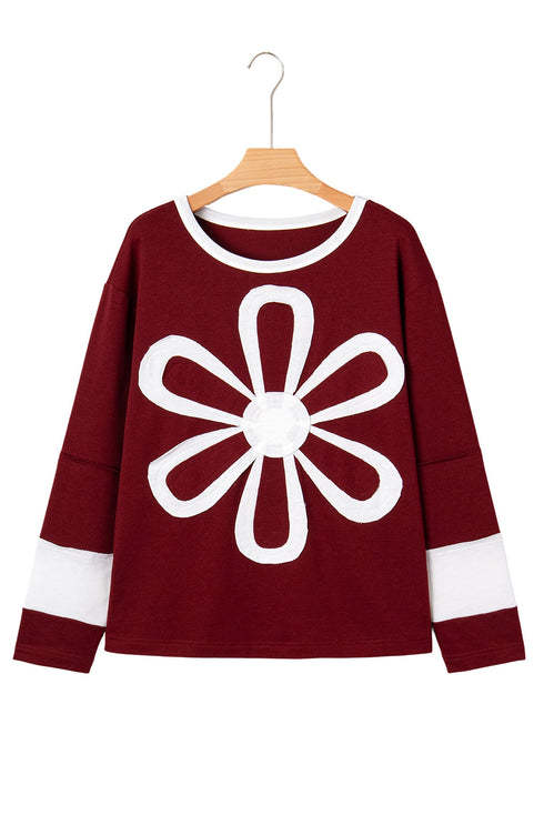 Large Raw Edge Floral Applique Pullover Sweatshirt