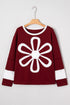 Large Raw Edge Floral Applique Pullover Sweatshirt