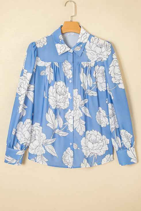 Large Scale Floral Print Button Down Shirt