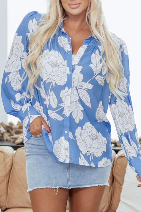 Large Scale Floral Print Button Down Shirt