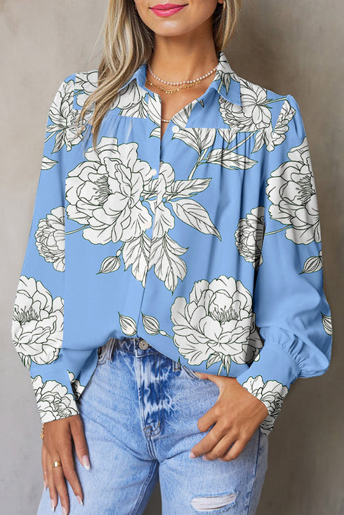 Large Scale Floral Print Button Down Shirt