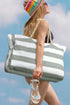 Large Striped Canvas Texture Rope Handle Tote Bag