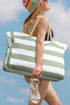 Large Striped Canvas Texture Rope Handle Tote Bag