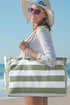 Large Striped Canvas Texture Rope Handle Tote Bag