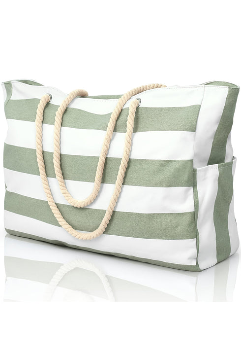 Large Striped Canvas Texture Rope Handle Tote Bag