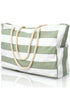 Large Striped Canvas Texture Rope Handle Tote Bag