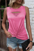 Laser Cut Slits Twist Front Tank Top