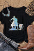 Laser Style Western Cowboy Graphic Crew Neck Cotton Blend Tee Shirt