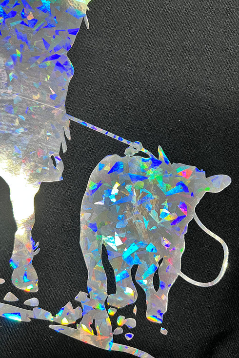 Laser Style Western Cowboy Graphic Crew Neck Cotton Blend Tee Shirt