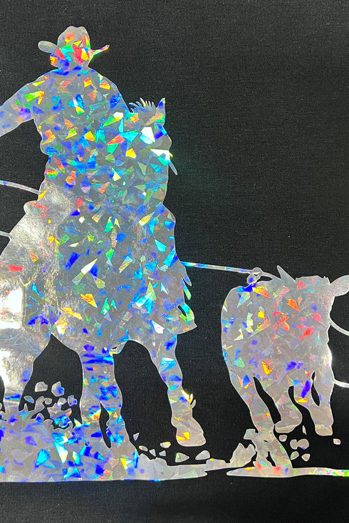 Laser Style Western Cowboy Graphic Crew Neck Cotton Blend Tee Shirt