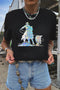 Laser Style Western Cowboy Graphic Crew Neck Cotton Blend Tee Shirt