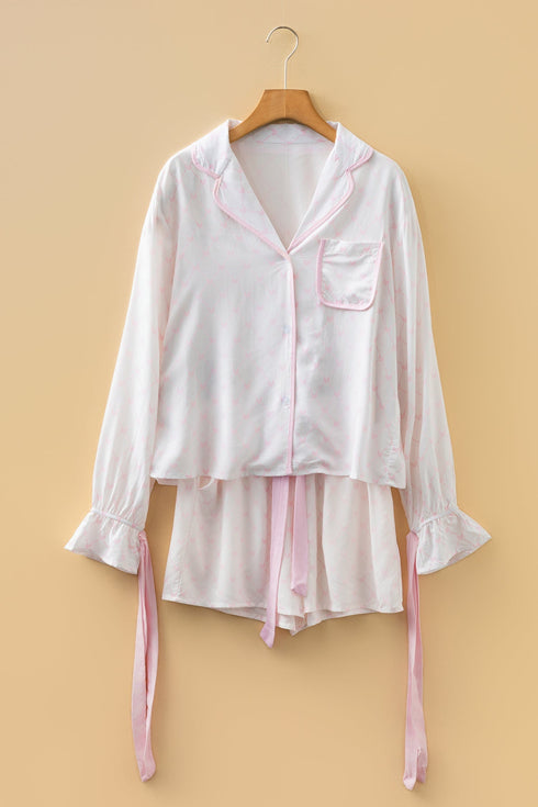 Lattice Print Bow Tie Strap Ruffled Viscose Pajama Set