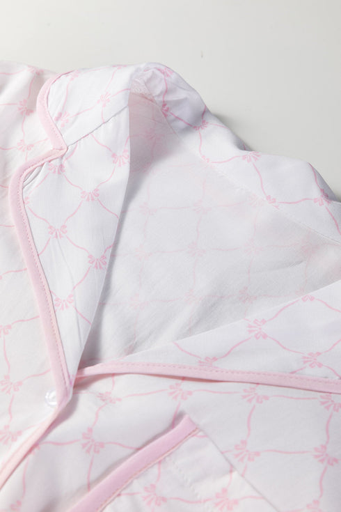 Lattice Print Bow Tie Strap Ruffled Viscose Pajama Set