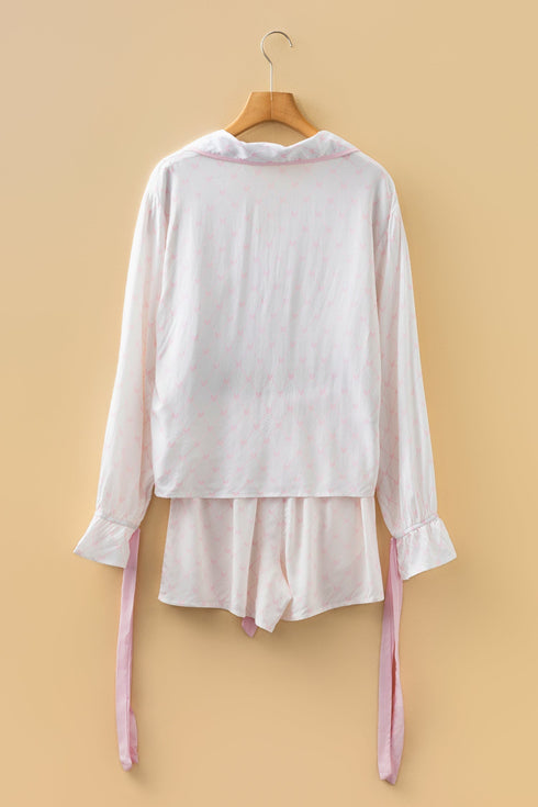 Lattice Print Bow Tie Strap Ruffled Viscose Pajama Set