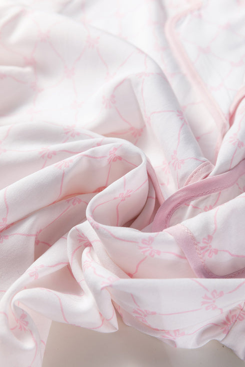 Lattice Print Bow Tie Strap Ruffled Viscose Pajama Set