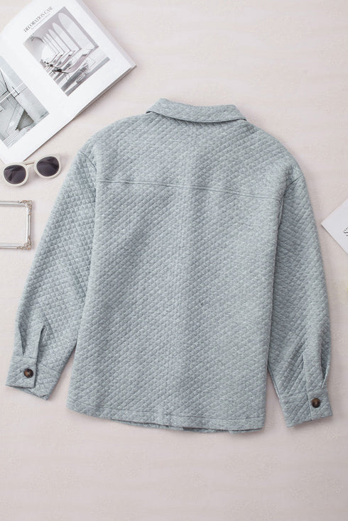 Lattice Texture Retro Flap Pocket Button Shacket