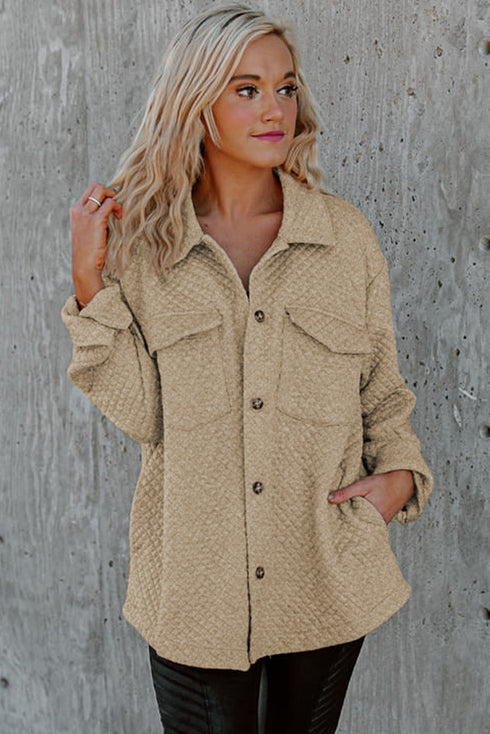 Lattice Texture Retro Flap Pocket Button Shacket