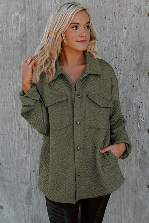 Lattice Texture Retro Flap Pocket Button Shacket