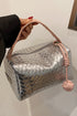 Lattice Texture Woven Handle Zippered Vanity Cosmetic Bag