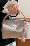 Lattice Texture Woven Handle Zippered Vanity Cosmetic Bag