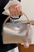Lattice Texture Woven Handle Zippered Vanity Cosmetic Bag