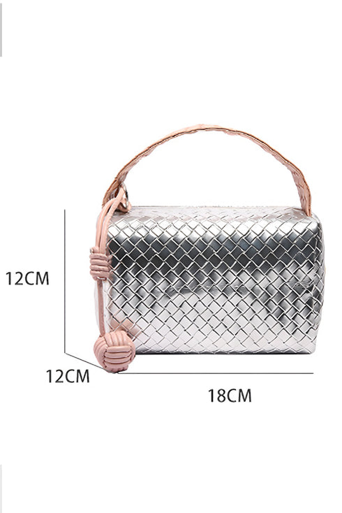 Lattice Texture Woven Handle Zippered Vanity Cosmetic Bag