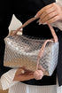 Lattice Texture Woven Handle Zippered Vanity Cosmetic Bag