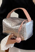 Lattice Texture Woven Handle Zippered Vanity Cosmetic Bag