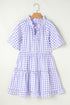 Lavendula Plaid Ruffle Wide Short Sleeve Babydoll Mini Dress