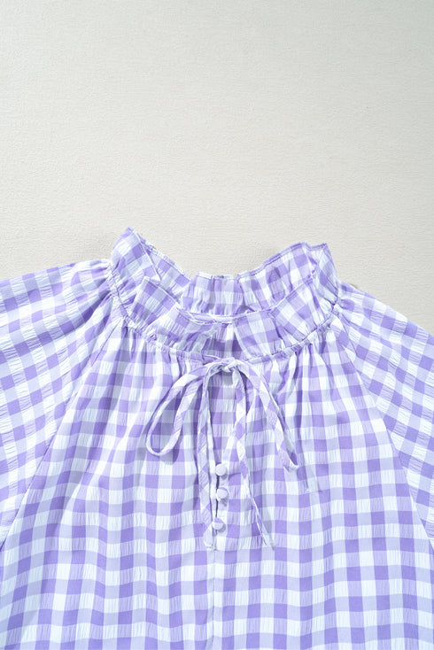 Lavendula Plaid Ruffle Wide Short Sleeve Babydoll Mini Dress