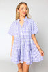 Lavendula Plaid Ruffle Wide Short Sleeve Babydoll Mini Dress