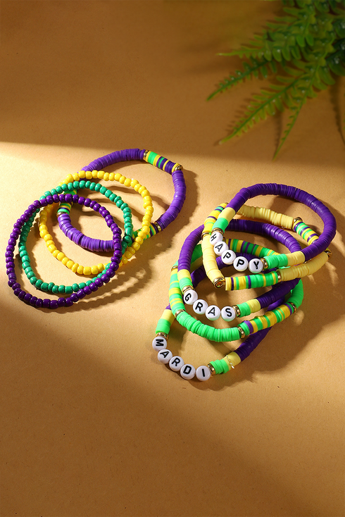 Layered Beaded Letter Detail Wrist Stack Set