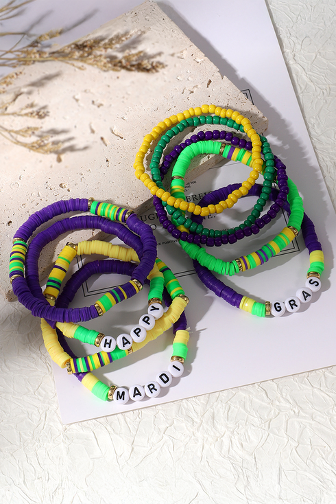 Layered Beaded Letter Detail Wrist Stack Set