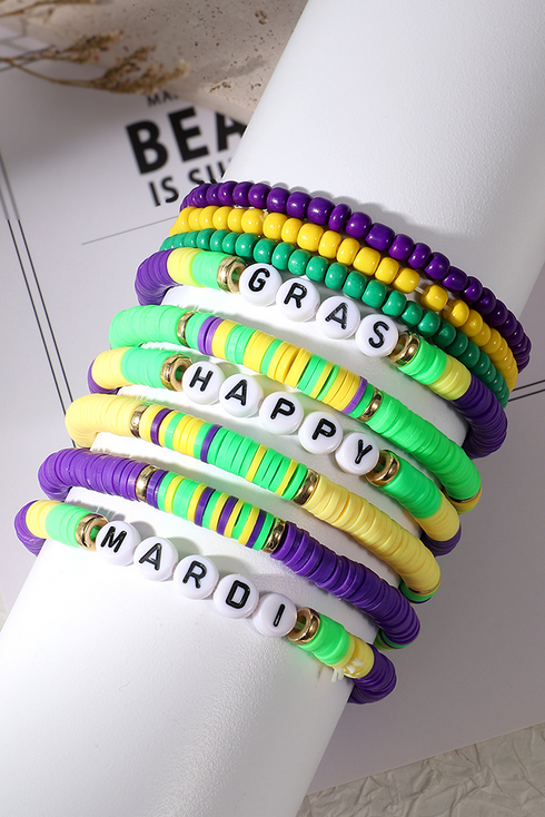 Layered Beaded Letter Detail Wrist Stack Set