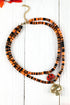 Layered Beaded Skull And Pumpkin Pendant Necklace