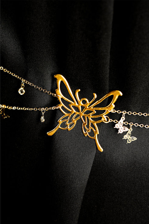 Layered Butterfly Charm Tassel Metal Waist Chain