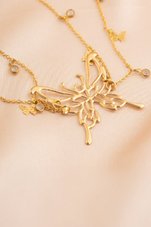Layered Butterfly Charm Tassel Metal Waist Chain