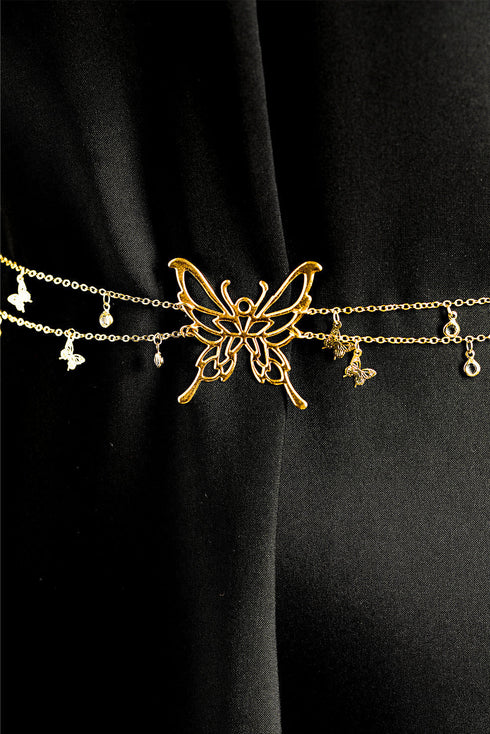Layered Butterfly Charm Tassel Metal Waist Chain