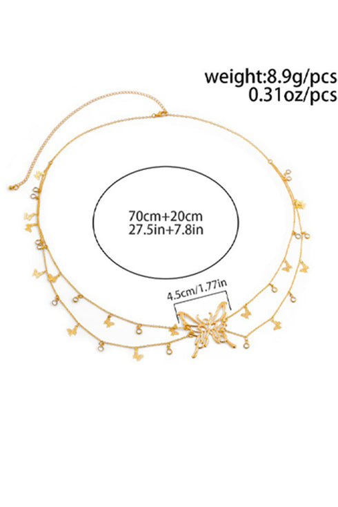 Layered Butterfly Charm Tassel Metal Waist Chain