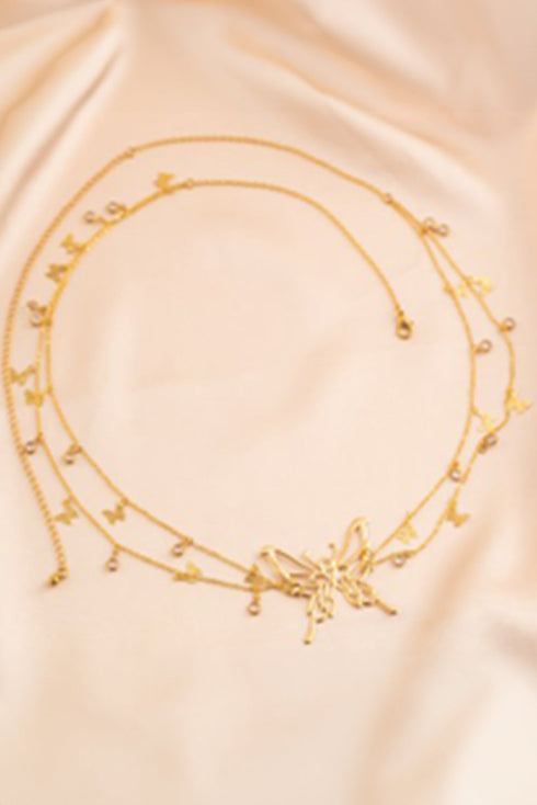 Layered Butterfly Charm Tassel Metal Waist Chain