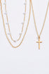 Layered Chain Cross Pendant With Faux Pearl Accents Necklace