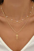 Layered Chain Cross Pendant With Faux Pearl Accents Necklace