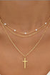 Layered Chain Cross Pendant With Faux Pearl Accents Necklace